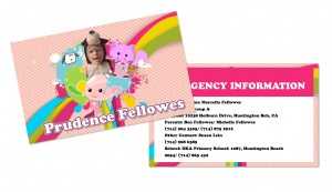 Emergency contact business card I created for my daughter