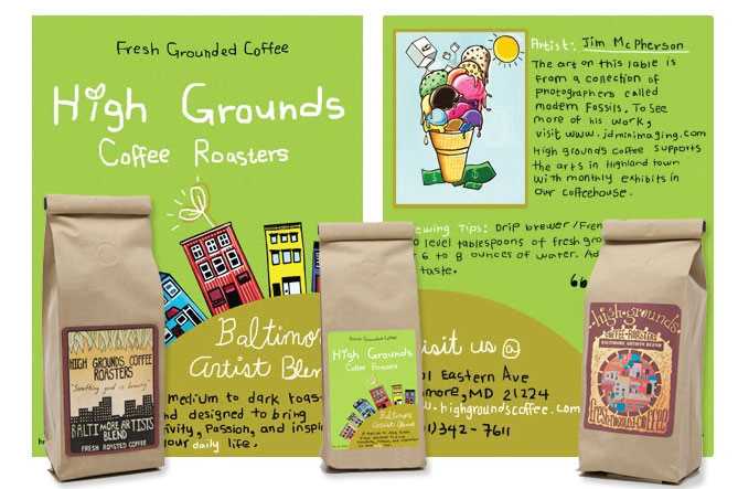 High Grounds - Coffee label illustration design
