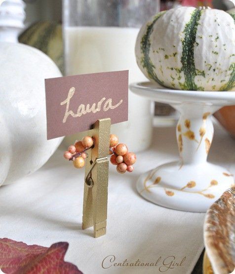 Clothespin Thanksgiving table card holder