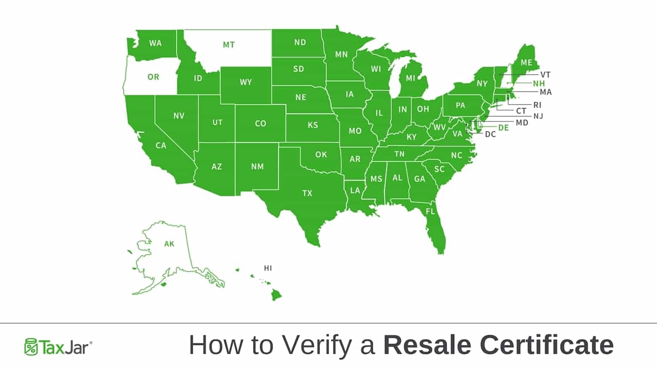 Map of US states with resale certificate