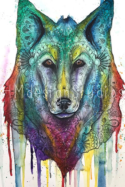 Watercolor wolf painting