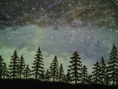 Trees at night painting