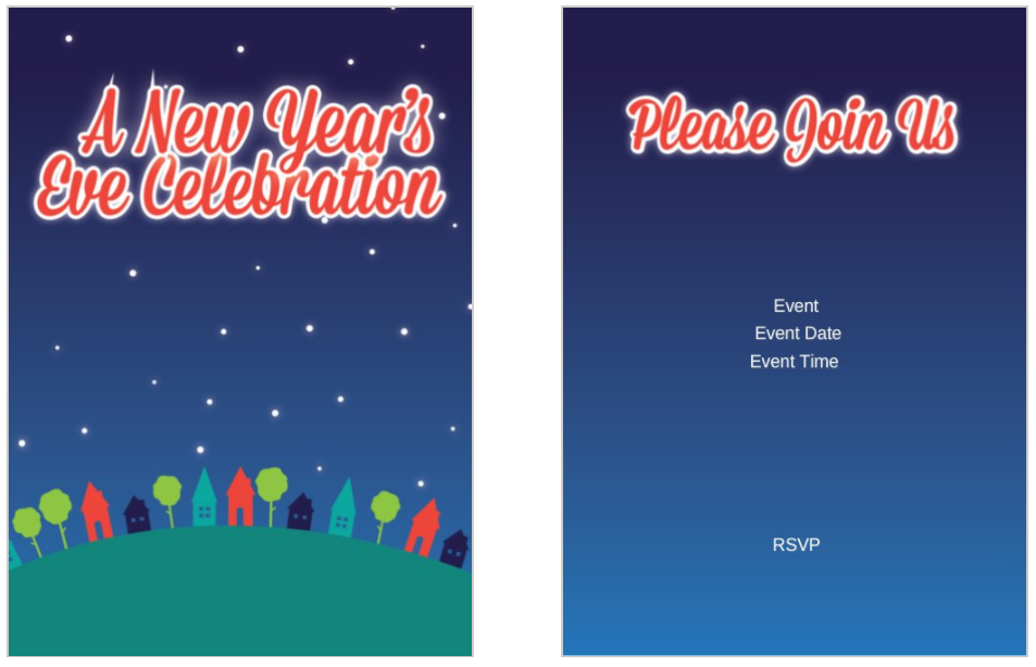 Block Party New Years Eve Celebration 5x7 postcard party invitation template