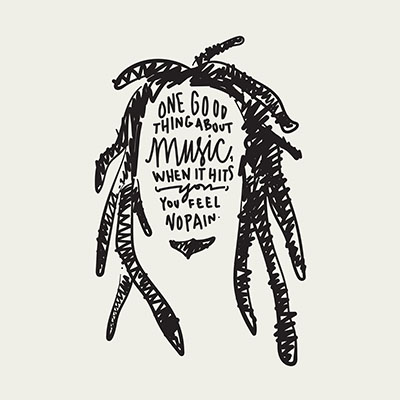 Hand lettered Bob Marley portraiture by Katie King Rumford