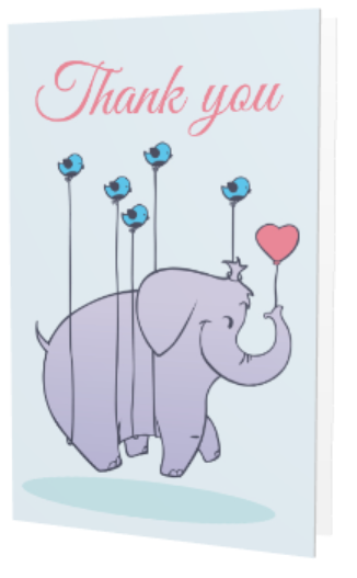 Cartoon elephant Thank You greeting card